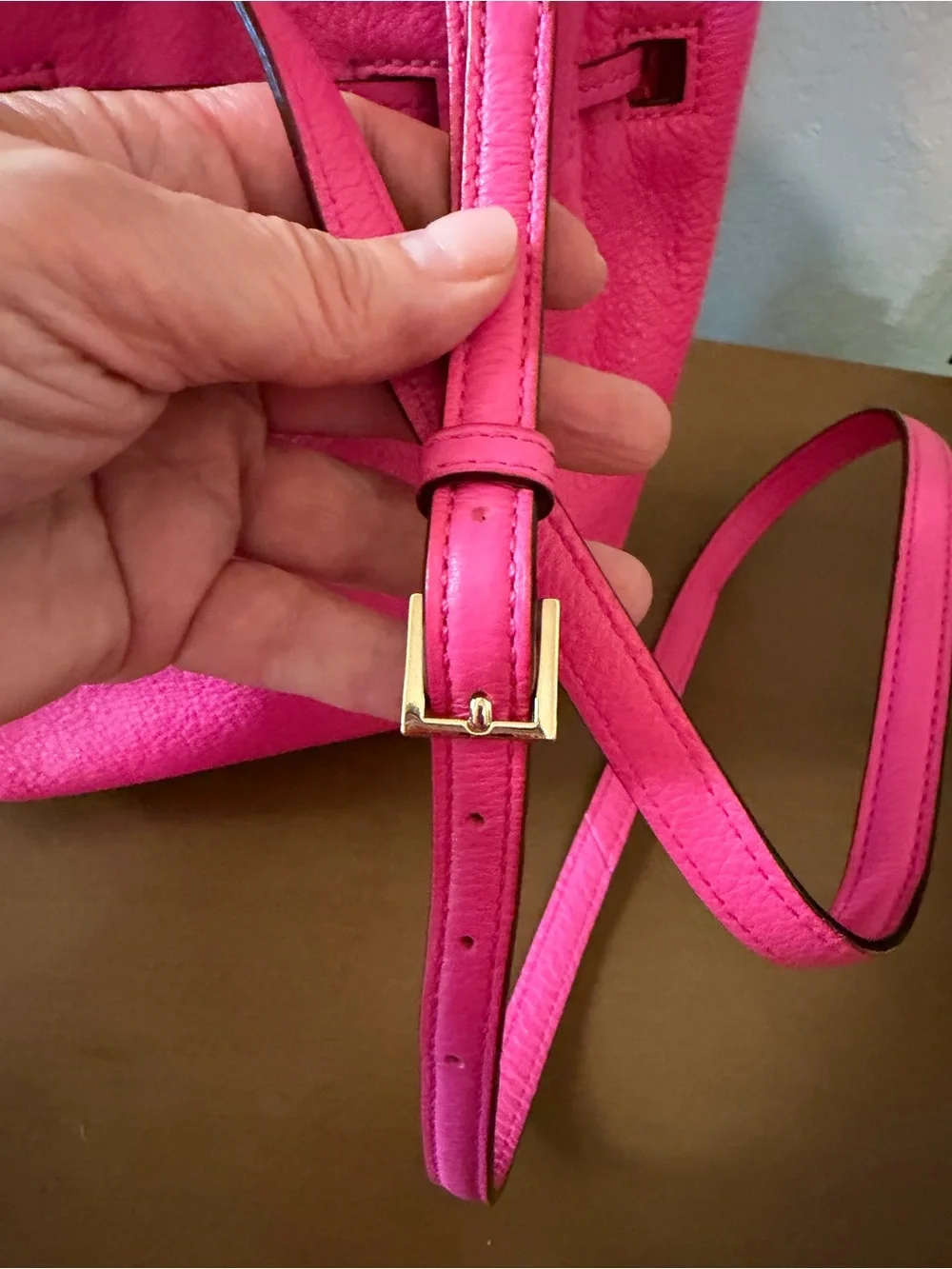 Kate Spade Hot Pink Leather Drawstring Crossbody Bucket Bag